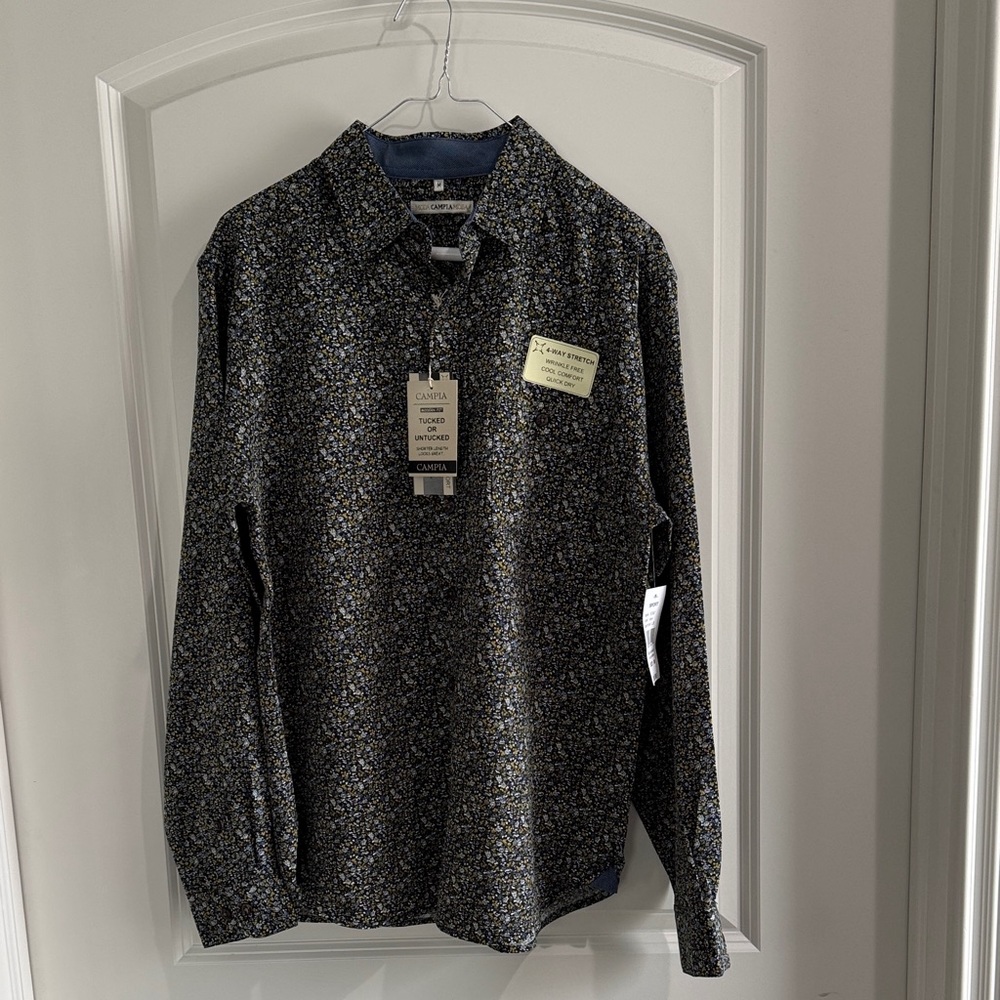 Men's Casual Button Down Shirt - Navy and White Floral